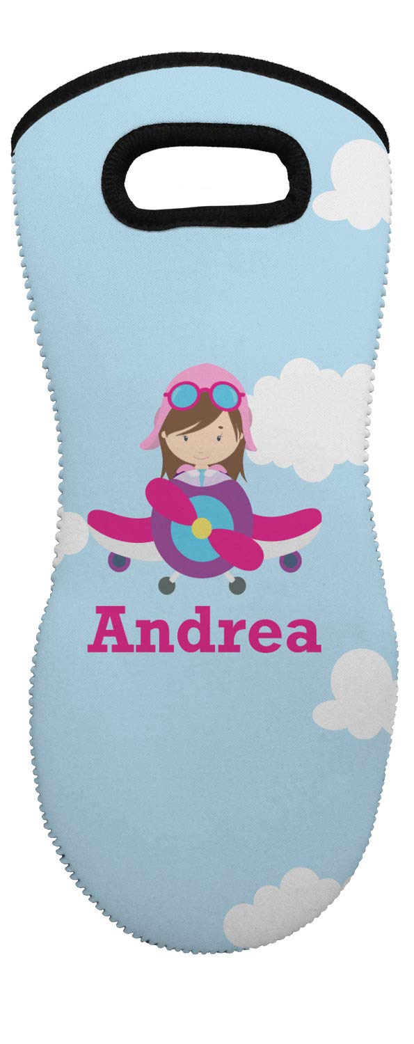 Custom Personalized Airplane & Girl Pilot Neoprene Oven Mitt with Name/Text - Heat Resistant Kitchen Glove for Baking, Cooking & Grilling - Perfect Gift for Aviation Enthusiasts & Aspiring Female Pilots