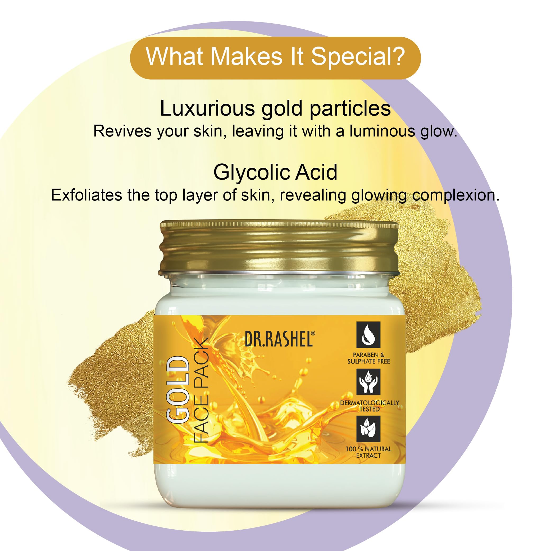 DR.RASHEL Gold Face Pack for Glowing Skin - Oil Control, Acne Treatment, Pimple Removal, Detan & Brightening - 380ml Face & Body Cleanser for Clear & Radiant Skin | Perfect for Daily Skincare & Spa Nights