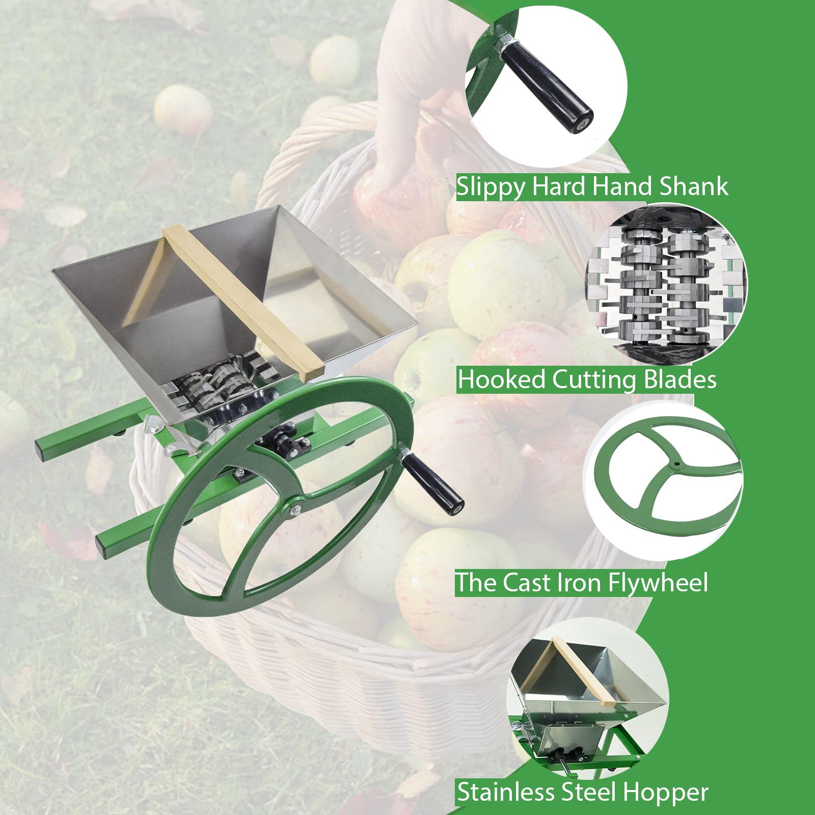 Stainless Steel Manual Fruit and Apple Crusher - 7L Capacity for Wine & Cider Making, Juice Extraction - Perfect for Home Brewing, Winemaking, and Fresh Juice Preparation