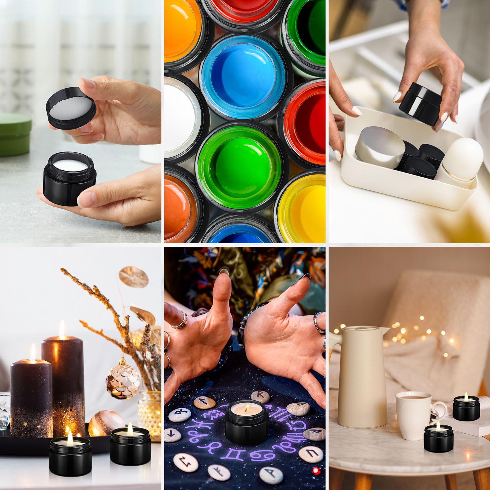 Domensi 60-Pack 1oz Glass Jars with Black Lids - Small Cosmetic Containers for Salves, Lotions, Creams & Travel-Sized Candle Making - Airtight Sample Jars with Inner Liners for DIY Beauty, Skincare & Home Fragrance Projects