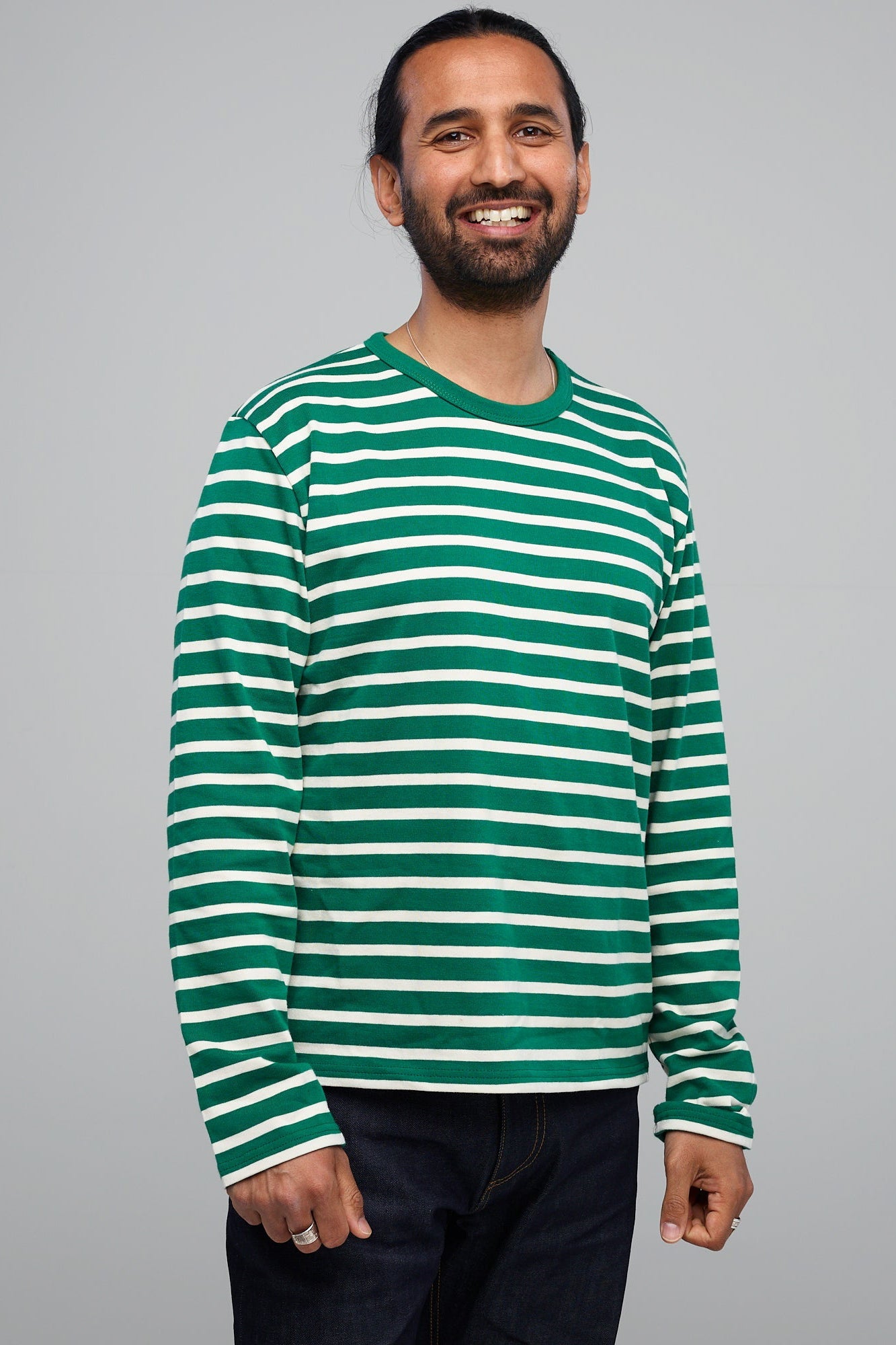 Men's Breton Striped Long Sleeve Shirt - Classic Navy & Ecru Cotton Tops for Casual Wear | Perfect for Office, Date Night & Weekend Outfits