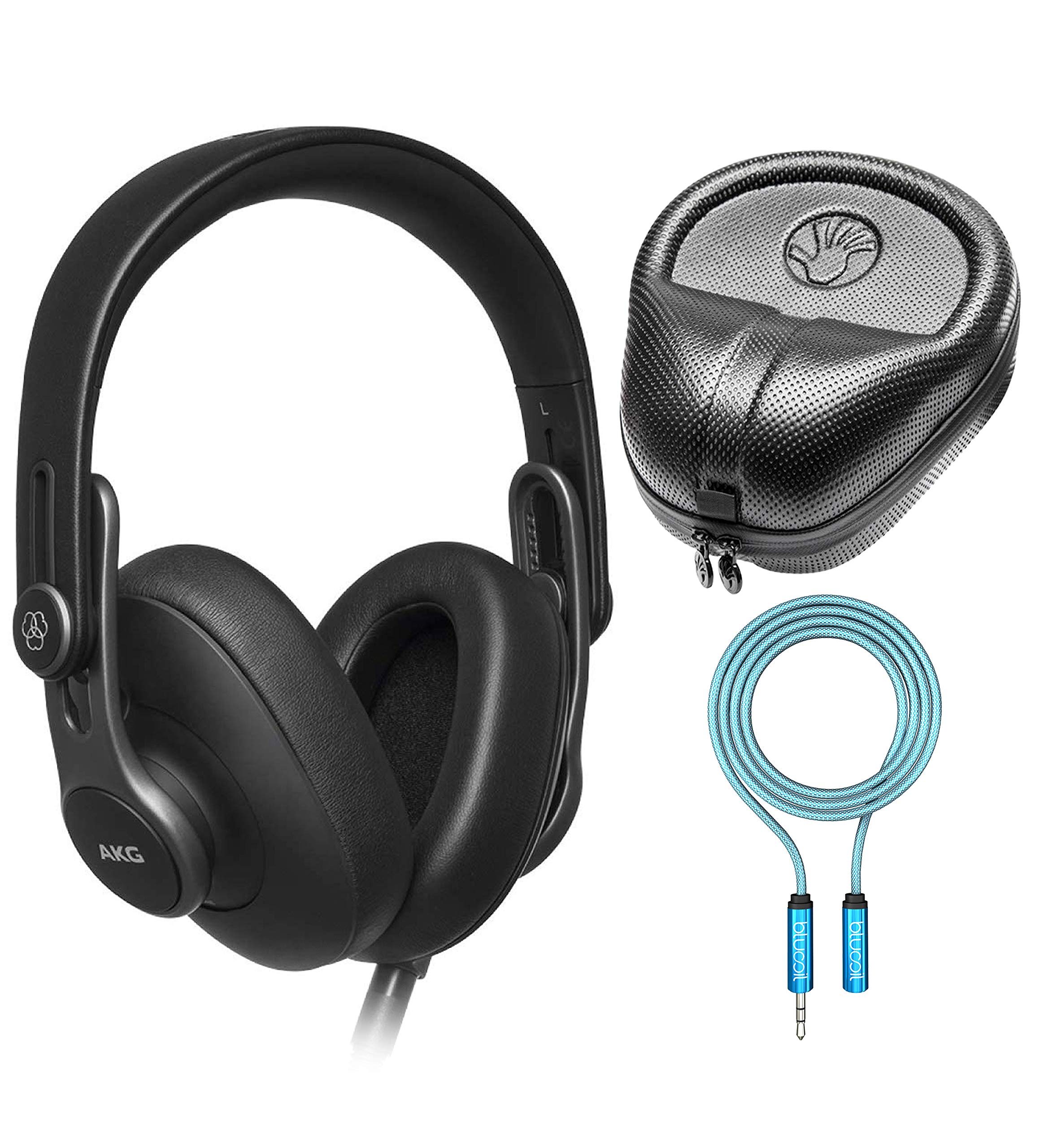 AKG K371 Closed-Back Studio Headphones - Foldable Over-Ear Headphones with Detachable Cable for Music Production, Recording & Mixing | Includes Blucoil 6ft 3.5mm Extension Cable & Slappa HardBody PRO Case | Perfect for Home Studios, Podcasting & Mobile Music Listening