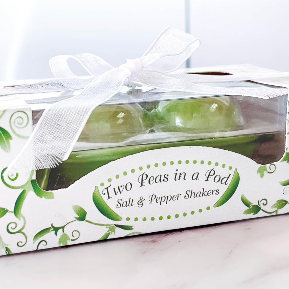 Kate Aspen Two Peas in A Pod Ceramic Salt and Pepper Shakers Set - Ivy Print Gift Box for Kitchen, Dining Table & Housewarming Gifts