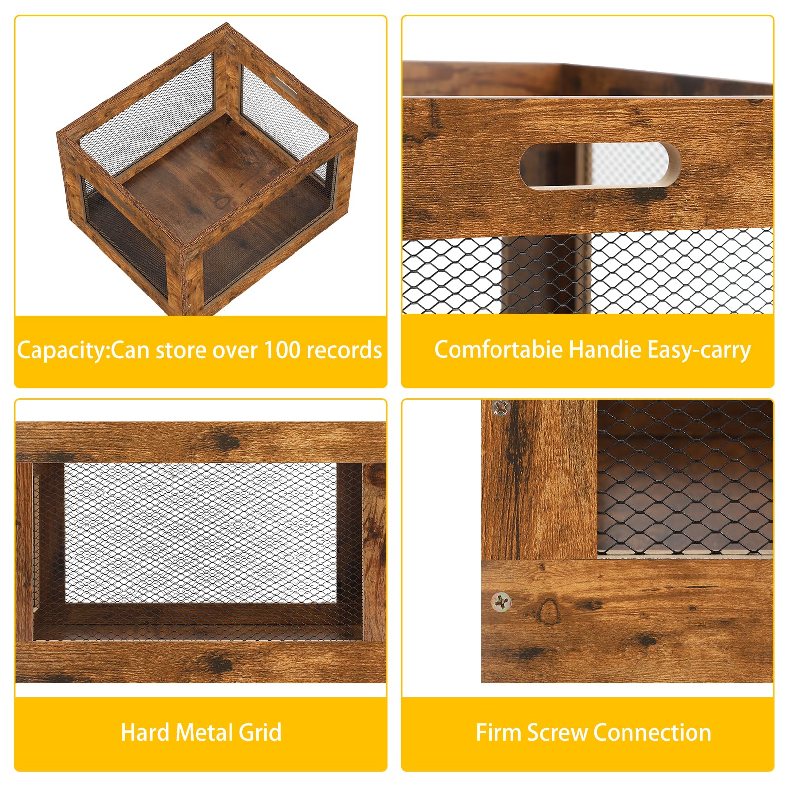 HAITRAL Wooden Vinyl Record Storage Crate with Handle - Multifunctional Organizer for Records, Books, Toys, Snacks & Magazines - Perfect for Home, Office & Music Studio Organization