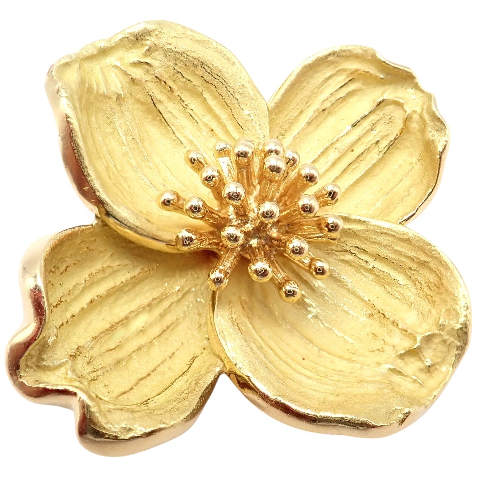 Authentic Tiffany & Co. 18k Yellow Gold Dogwood Flower Pin Brooch - Elegant Jewelry Gift for Women, Perfect for Weddings, Anniversaries & Special Occasions