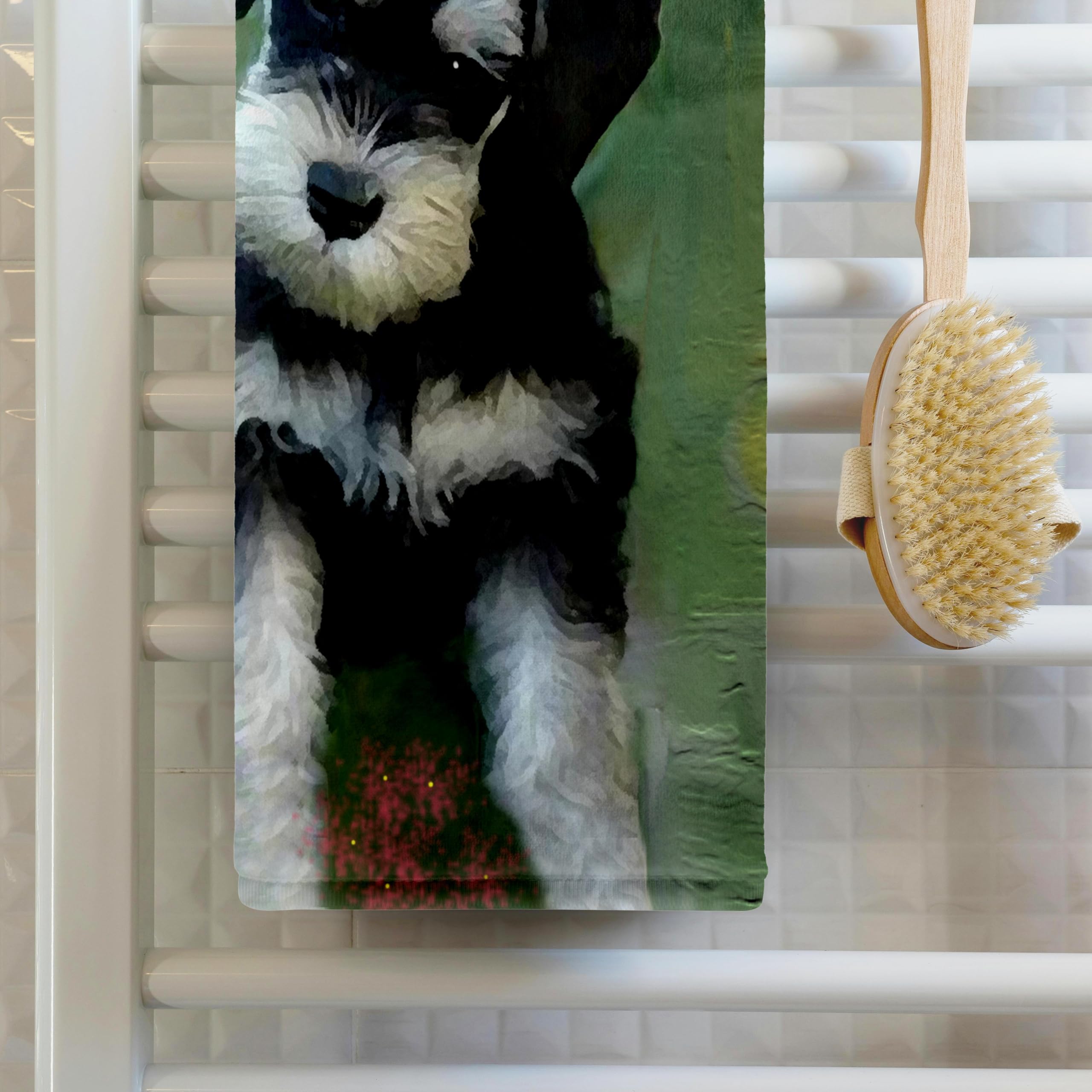 3D Rose Miniature Schnauzer Dog Design Hand Towel - 15 x 22 Inches - Soft Absorbent Bath & Kitchen Towel for Pet Lovers - Perfect for Bathroom, Kitchen, and Gift Giving