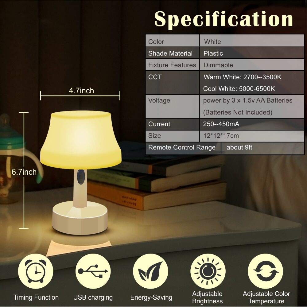 ZEEFO LED Night Light - Portable, Battery-Powered Nursery Lamp with Remote Control, Dimmable & Timer Function - Perfect for Bedroom, Living Room, Kids Room & Nighttime Feeding