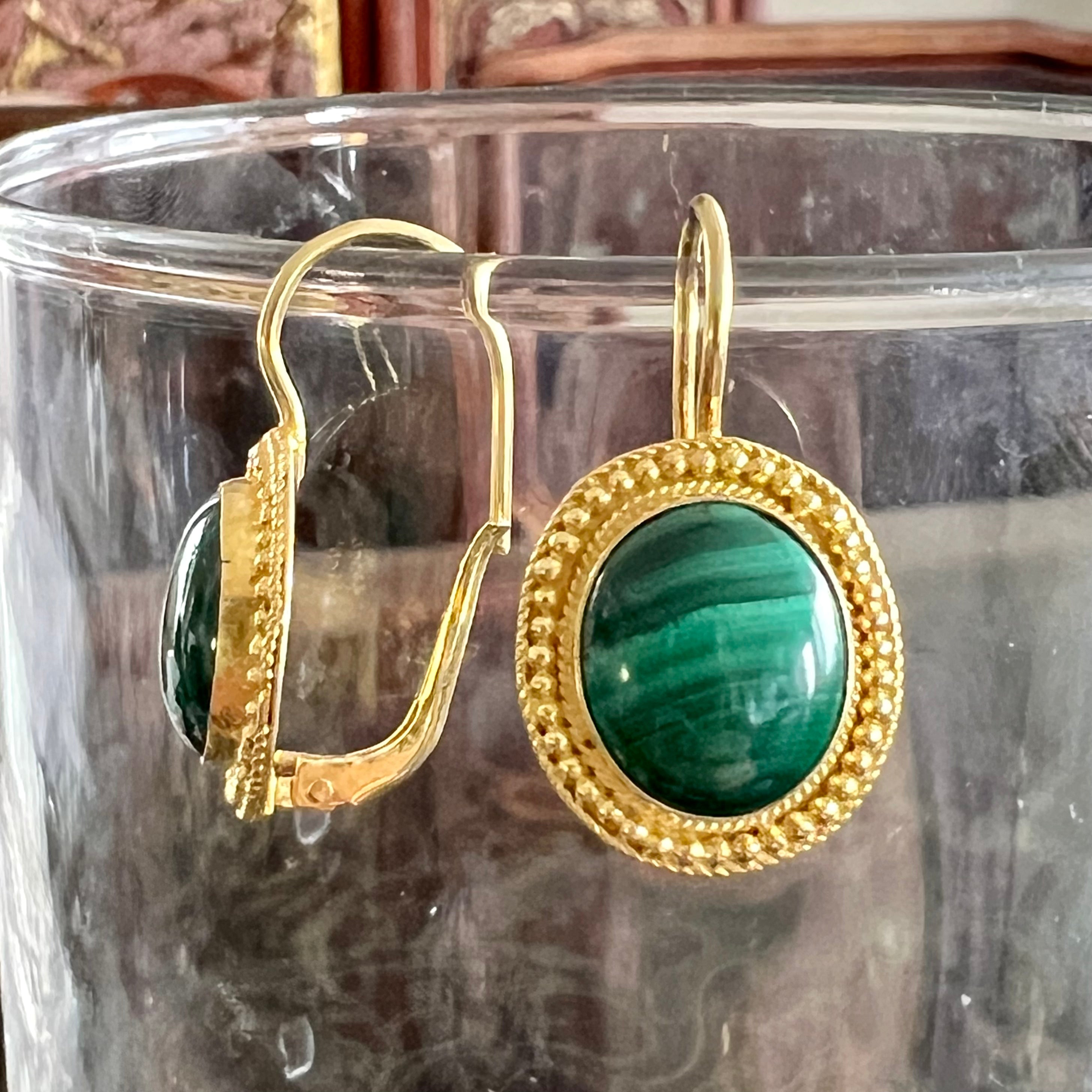 Victorian Style Malachite Earrings for Women - Elegant Green Stone Dangle Earrings for Parties, Weddings & Special Occasions