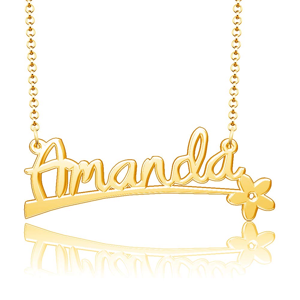 Personalized Amanda Name Necklace - Custom Name Plate with Floral Pendant Jewelry for Women | Birthday Gift, Anniversary Present, Mother's Day Keepsake