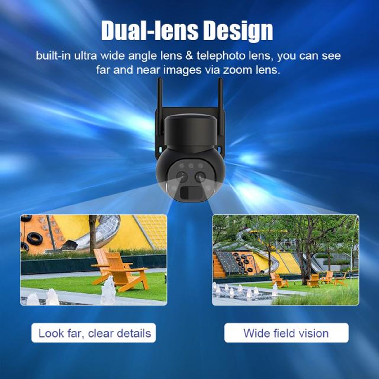 4G LTE Solar Security Camera Outdoor - 355° Panoramic HD Dual Lens, 12X Zoom, Motion Detection, 2-Way Audio, Night Vision | Wireless Home Surveillance System for Yard, Garage & Business (Europe Compatible)