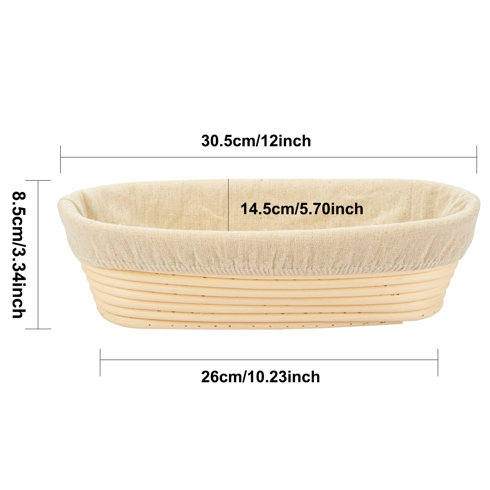11.8 Inch Oval Long Banneton Bread Proofing Basket with Liner - Natural Rattan Dough Rising Basket for Sourdough, Artisan Bread Baking - Perfect for Home Bakers & Professional Bakeries