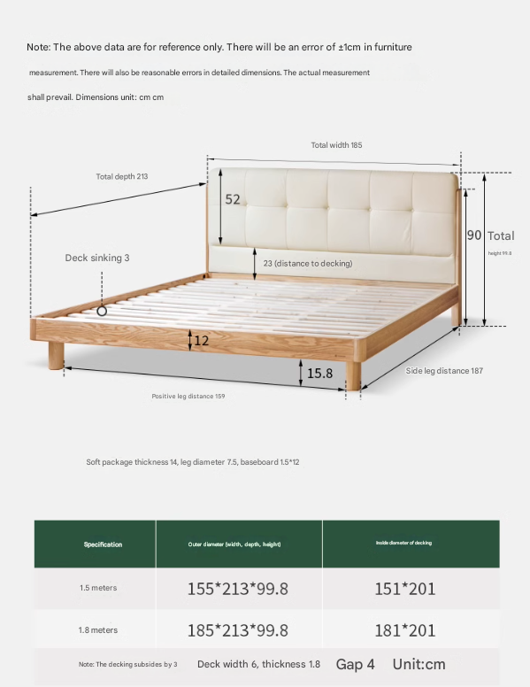 Solid Oak Wood Nordic Soft Back Bed - Modern Minimalist Design for Bedroom & Guest Room