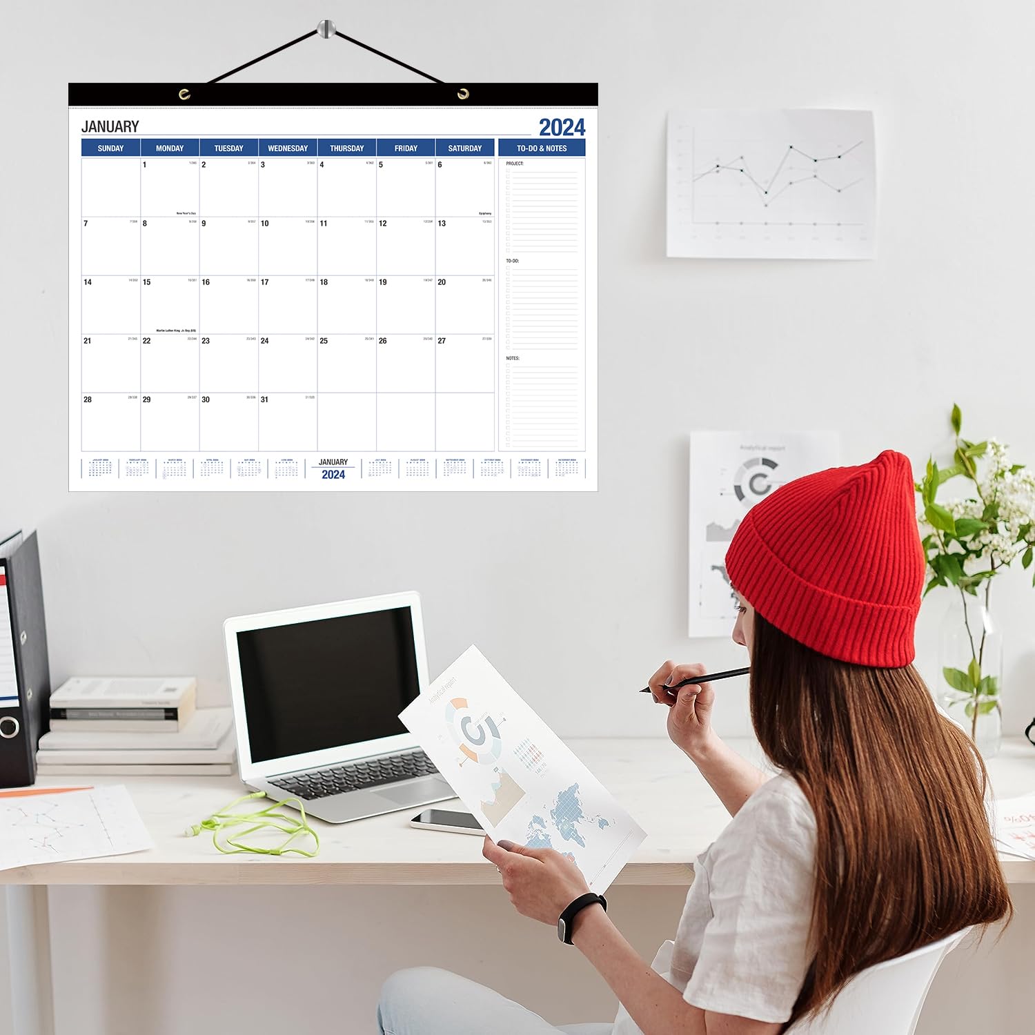 2024-2025 Large Wall & Desk Calendar - 21.96 x 16.96 Inches - July 2024 to December 2025 Monthly Planner - White & Blue Design - Perfect for Home, Office & School Organization & Planning