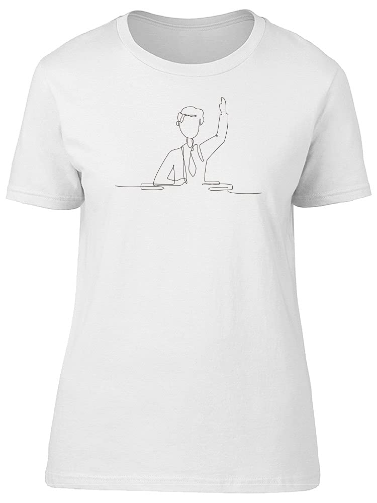 Women's Boy Raising His Hand Line Sketch Graphic T-Shirt - Casual Streetwear Tee for Everyday Wear & Artistic Fashion