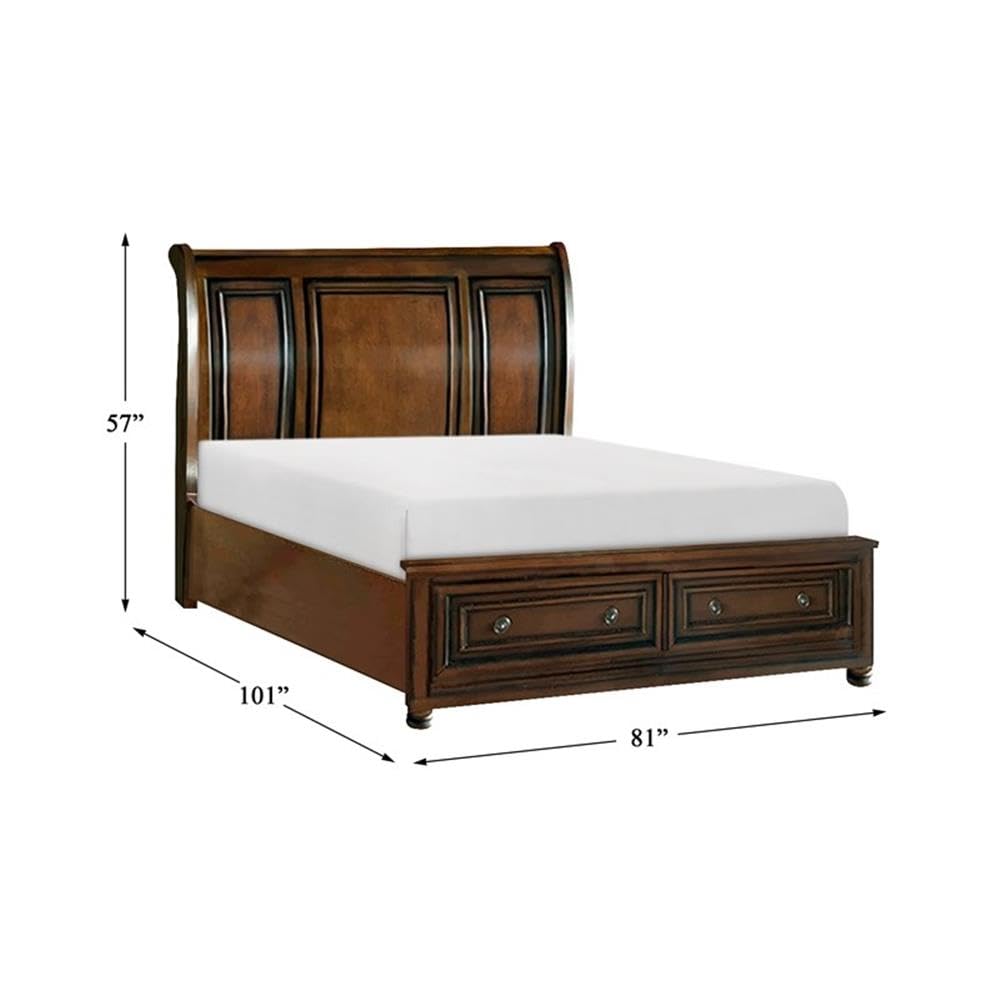 Pemberly Row 2-Drawer Wooden California King Sleigh Bed in Rich Brown Cherry Finish - Perfect for Master Bedrooms & Luxurious Home Decor