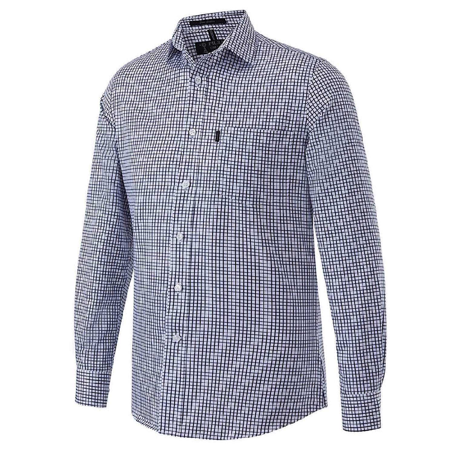 Pilbara Men's Yarn Dyed Checkered Casual Shirt - Navy & White Plaid Flannel - Perfect for Outdoor Adventures & Office Wear