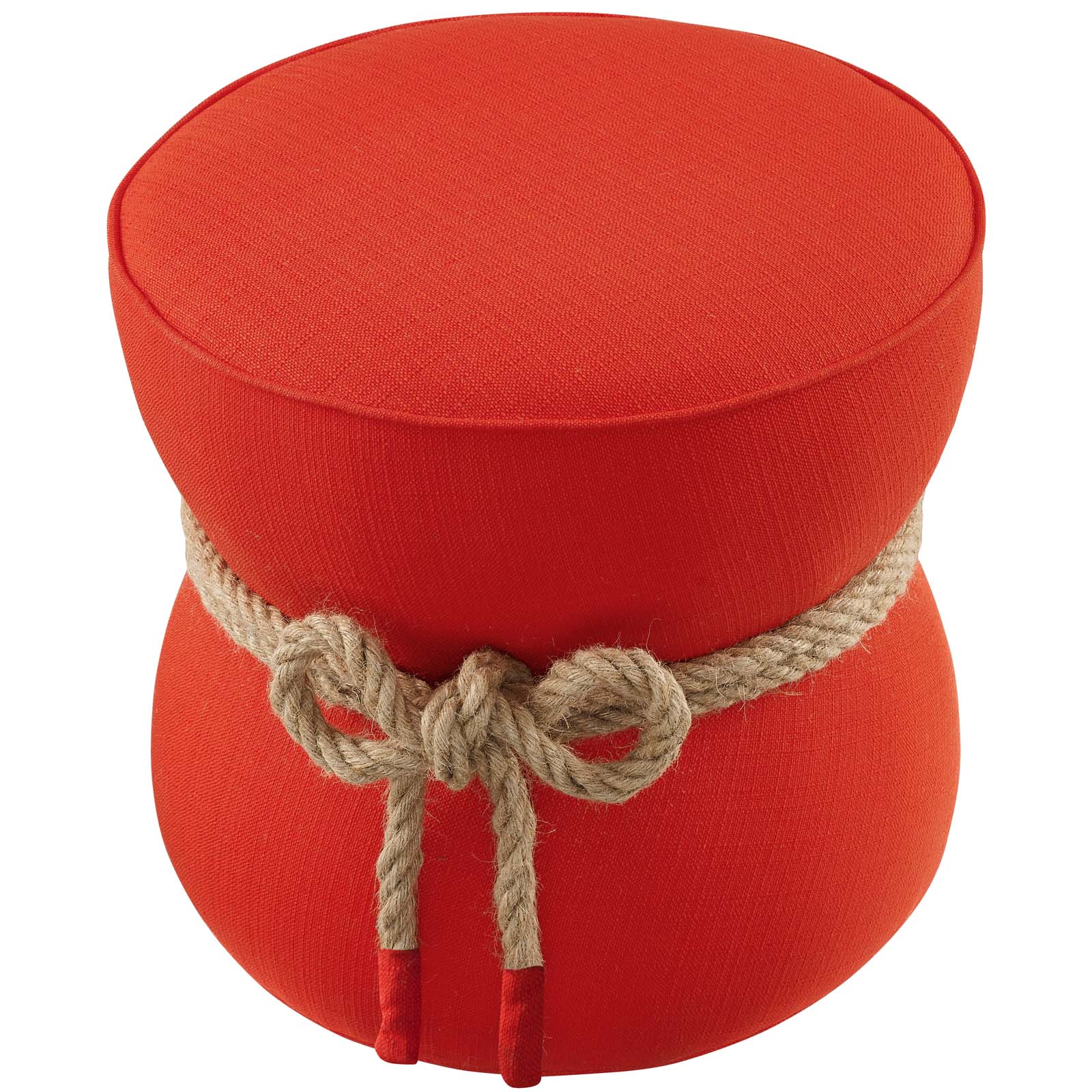 Nautical Rope Upholstered Fabric Ottoman Stool - Coastal Style Footrest with Storage for Living Room, Bedroom & Porch Decor