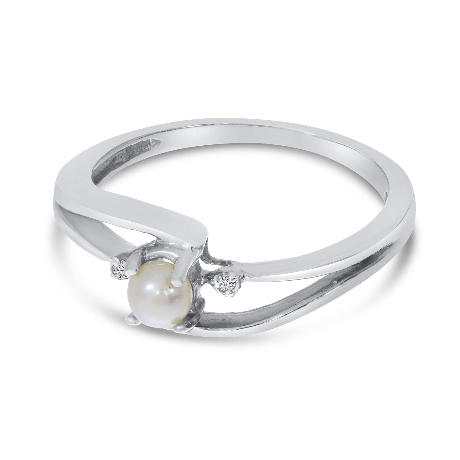 10K White Gold Freshwater Cultured Pearl and Diamond Wave Ring for Women - Elegant Bridal Jewelry, Anniversary Gift, Wedding Band, Valentine's Day Present