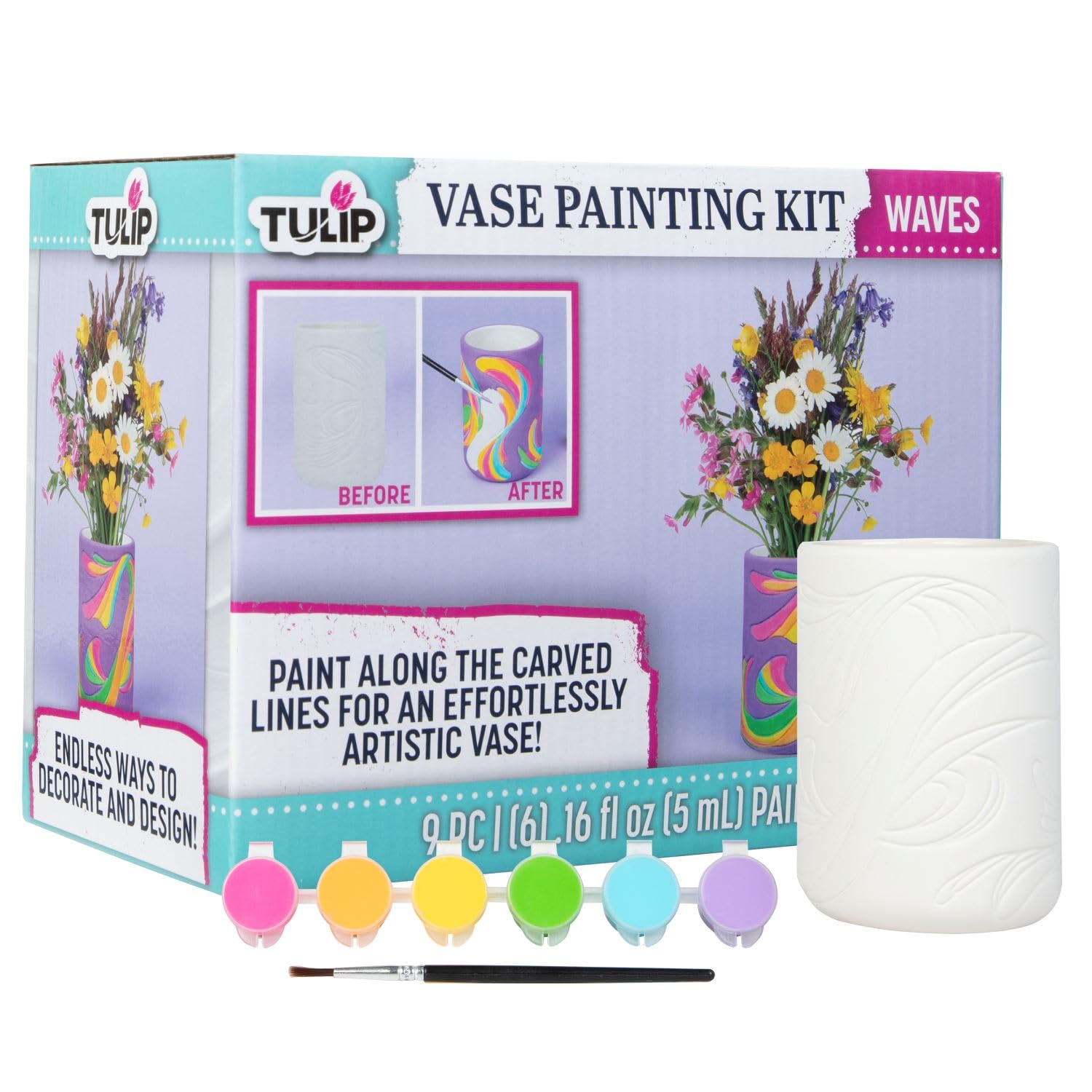 Tulip Vase DIY Craft Kit for Adults - All-in-One Set with Rainbow Paints & Brush | Non-Toxic, Easy to Use | Perfect for Home Decor, Gift Making & Relaxation