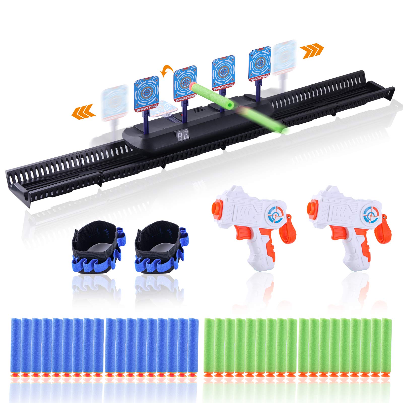 Masefu Digital Nerf Dart Shooting Gun - Auto Running Target Toy with Foam Darts & Electronic Scoring System - 4 Auto-Reset Targets - Outdoor Shooting Game for Kids Ages 6+ - Perfect for Backyard Play, Birthday Parties & Family Fun Activities