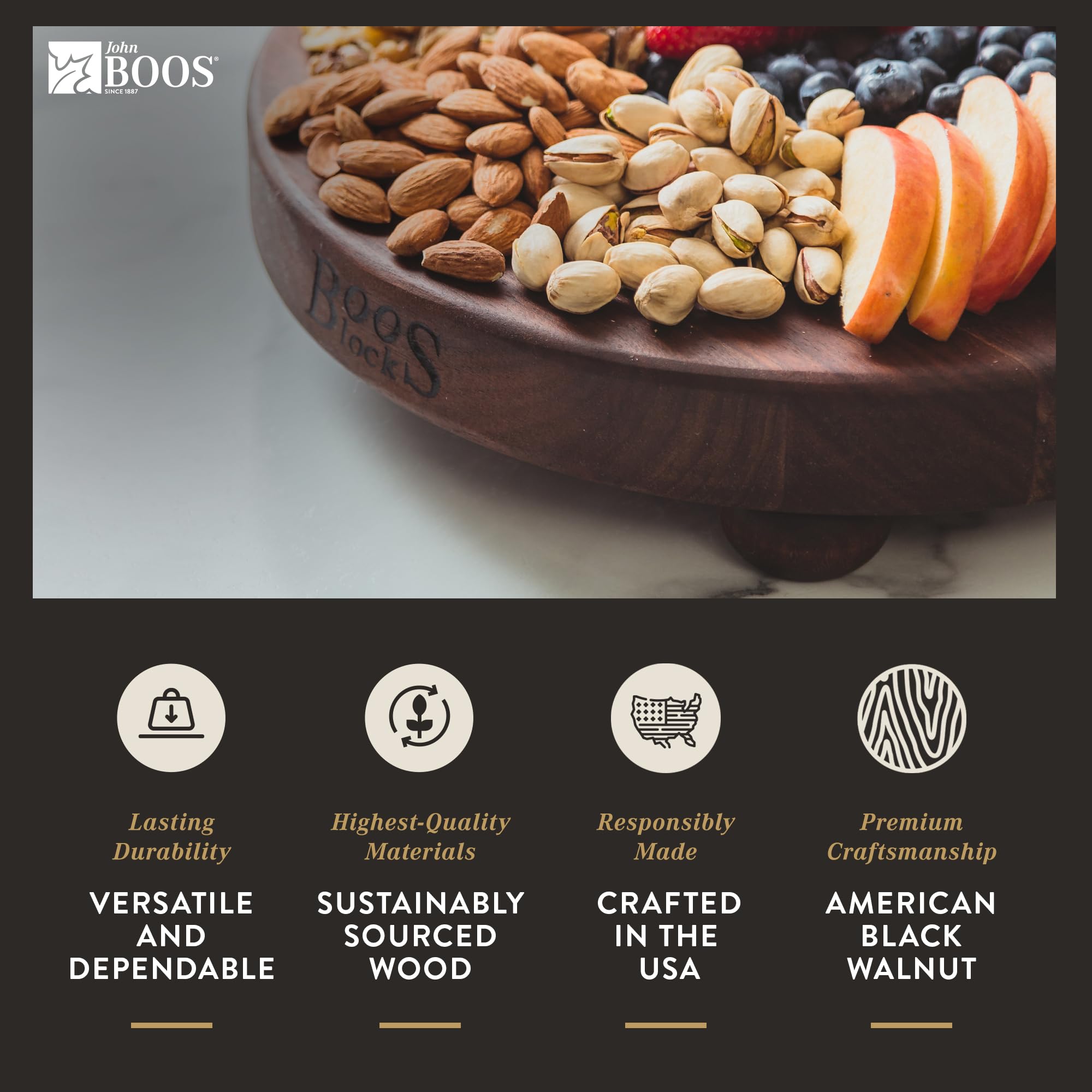 John Boos B Series Round Walnut Wood Cutting Board with Feet - 12