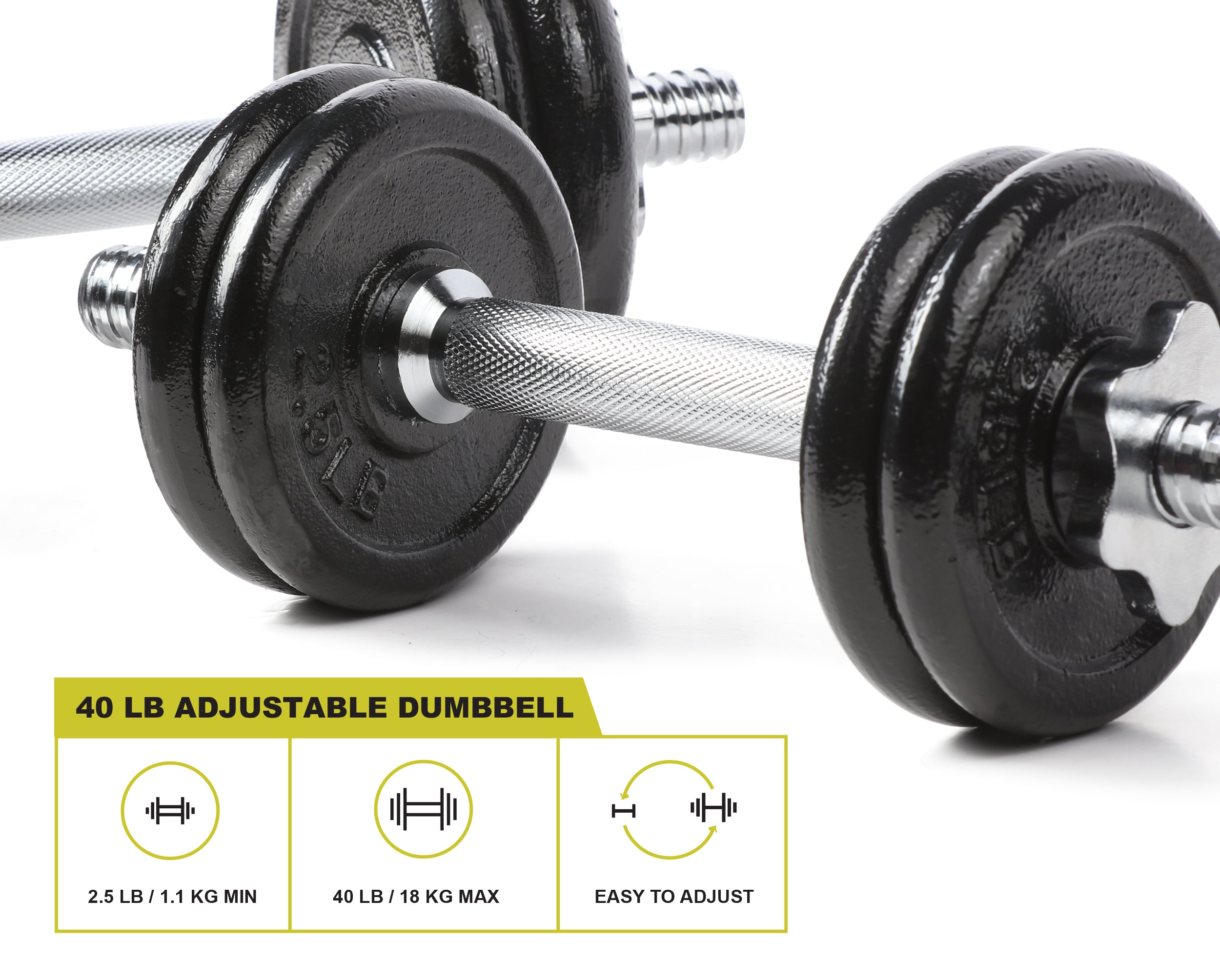PRCTZ 40lb Adjustable Cast Iron Dumbbell Set with Storage Case - Home Gym Equipment for Strength Training, Weight Lifting & Fitness Workouts
