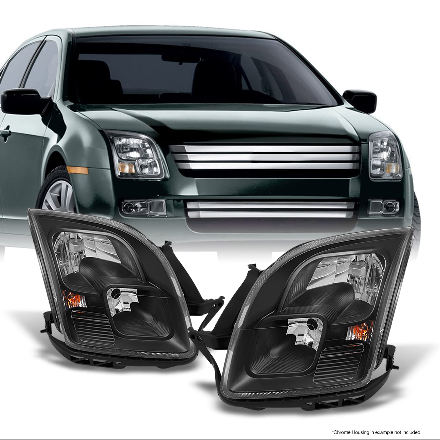 AKKON Replacement Headlights for Ford Fusion - Black Left Driver & Right Passenger Side Head Lamps Pair Set | Perfect for Night Driving & Enhanced Visibility