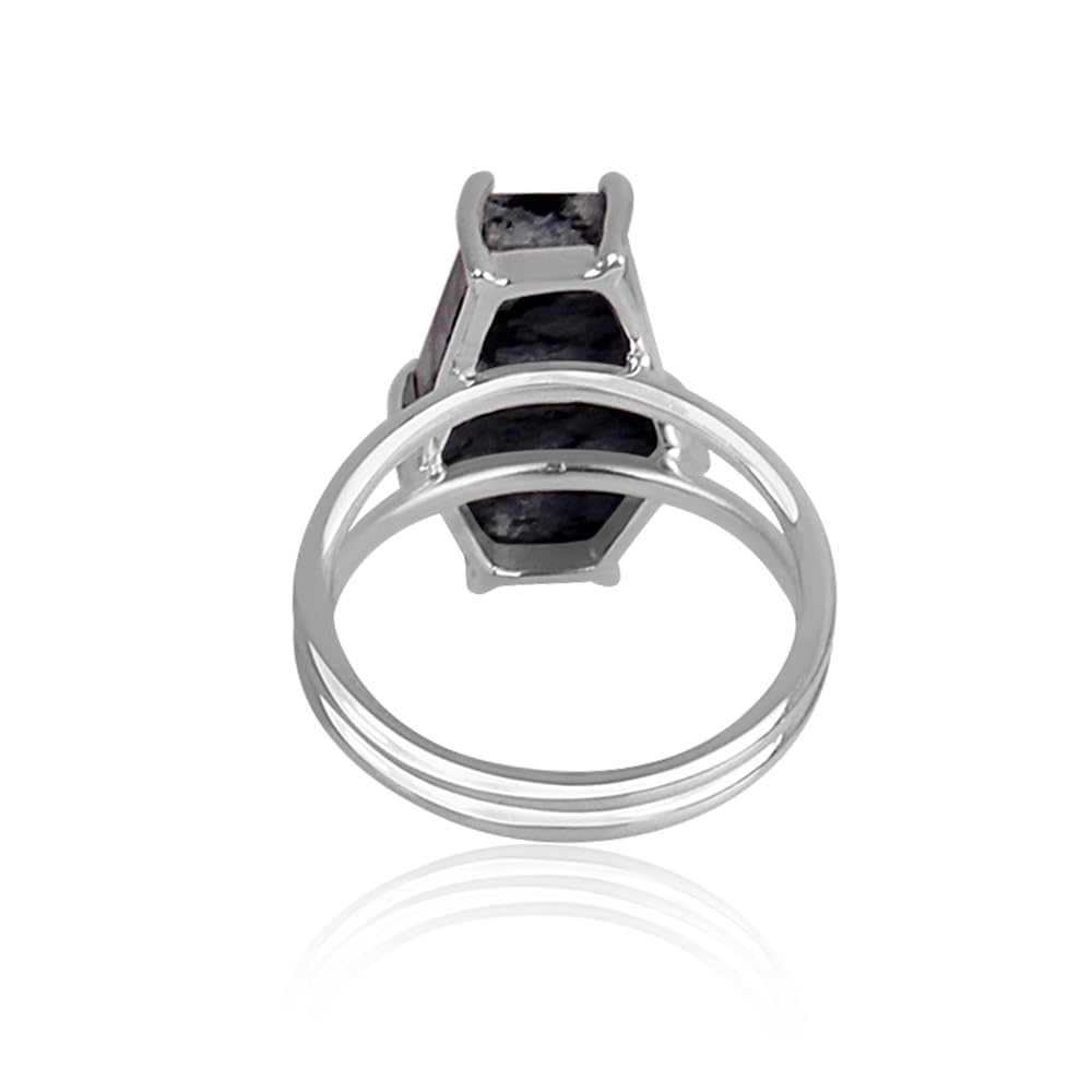 Natural Snowflake Obsidian Gemstone Ring - Sterling Silver Coffin Ring with Prong Setting, Handmade Boho Jewelry - Perfect Gift for Mom, Women's Fashion Accessory for Everyday Wear & Special Occasions