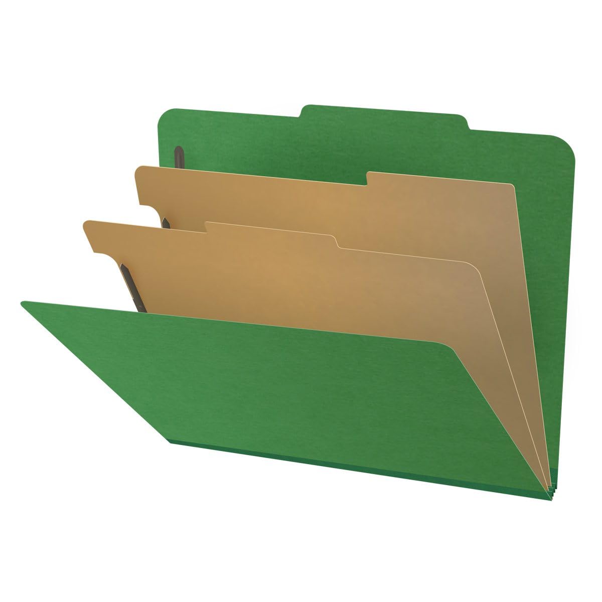 25-Point Pressboard Classification Folders - 2/5 Cut ROC Top Tab, Letter Size, 2 Dividers, Moss Green (Box of 10) - Perfect for Office Organization, School Projects & Document Filing