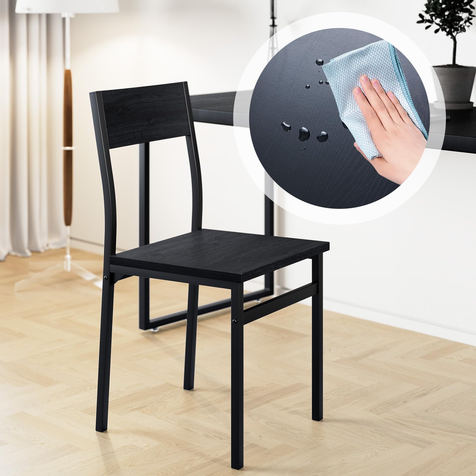 4-Piece Rustic Wood Dining Chairs Set with Metal Steel Frame & Slat Back - Modern Farmhouse Style Kitchen, Dining Room & Living Room Seating (Black) - Perfect for Family Gatherings, Dinner Parties & Home Decor