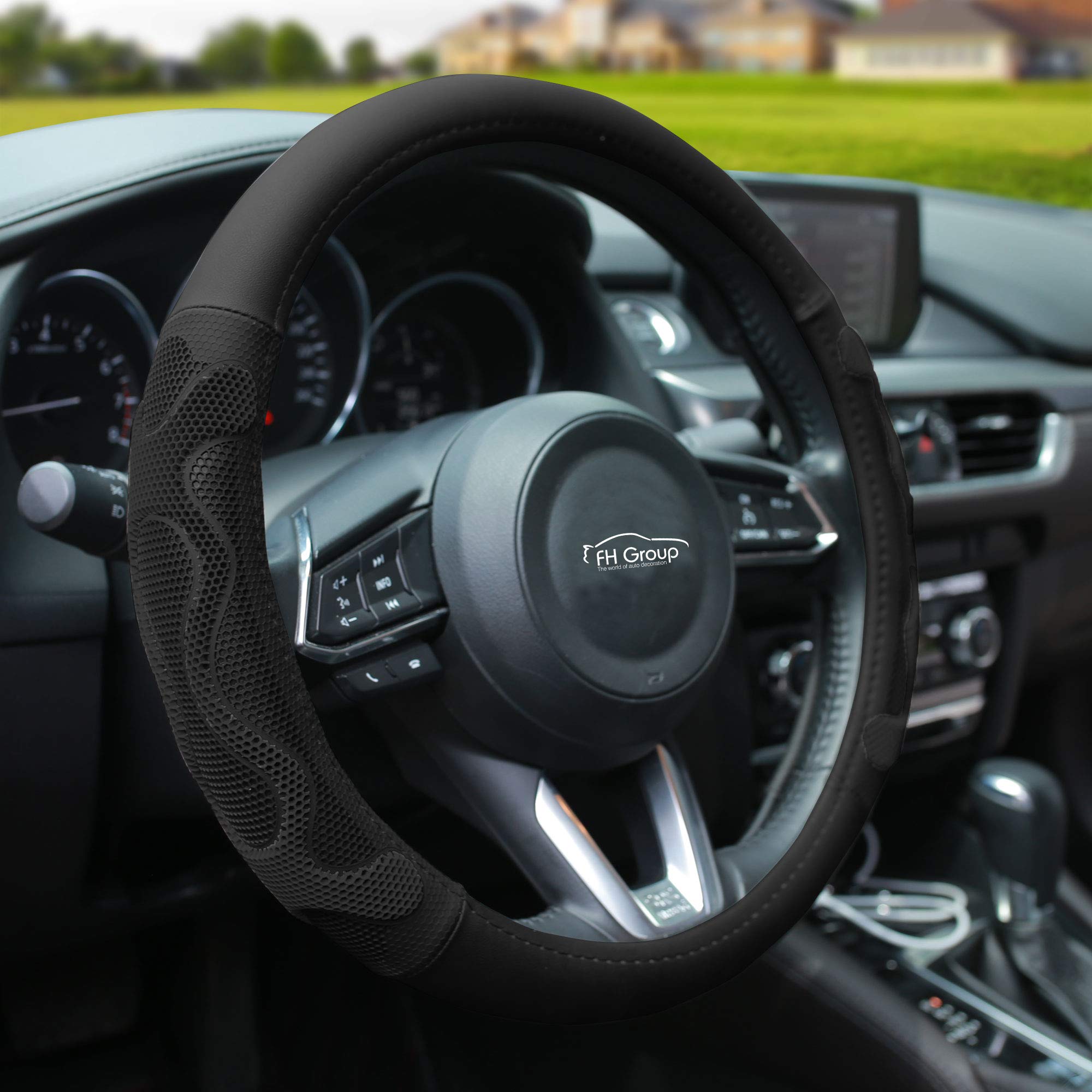 Premium Universal Leather Car Steering Wheel Cover with Anti-Slip Silicone Grip - Black | Comfort & Style for Daily Driving, Road Trips & Winter Protection