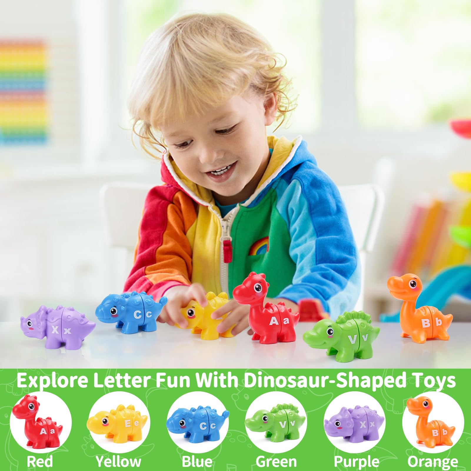 26 Pcs Baby Alphabet Learning Toys for 1 2 3 Year Old - Dinosaur Letter Matching Game with Uppercase & Lowercase - Educational Toys Gift for Toddler Boys & Girls Ages 1-5 - Perfect for Preschool Learning & Birthday Gifts