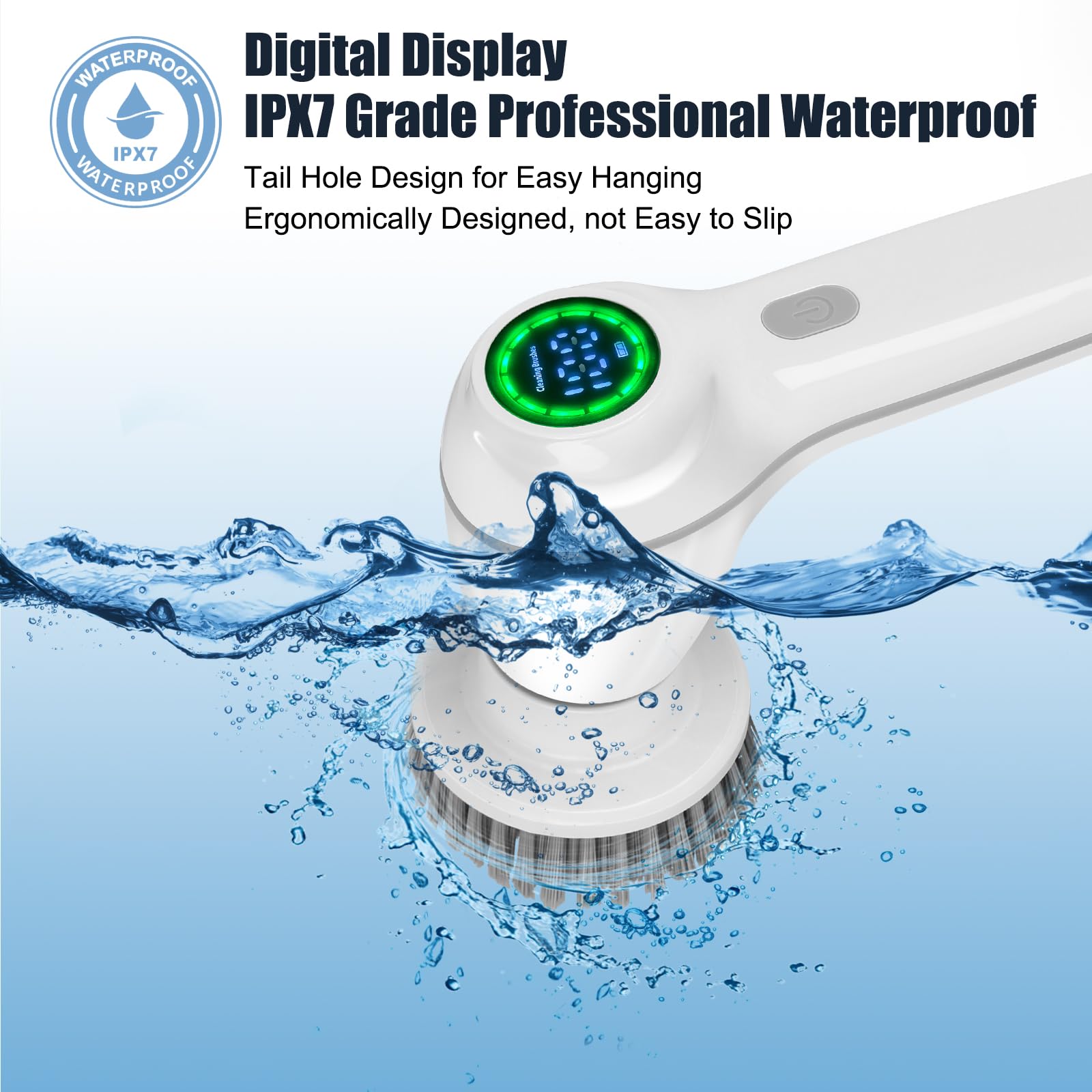 Cordless Electric Spin Scrubber with 6 Replaceable Heads & Battery Display - Powerful Shower, Bathroom, Sink & Window Cleaning Brush - Ideal for Tile Grout, Bathtub, Glass & Hard-to-Reach Areas