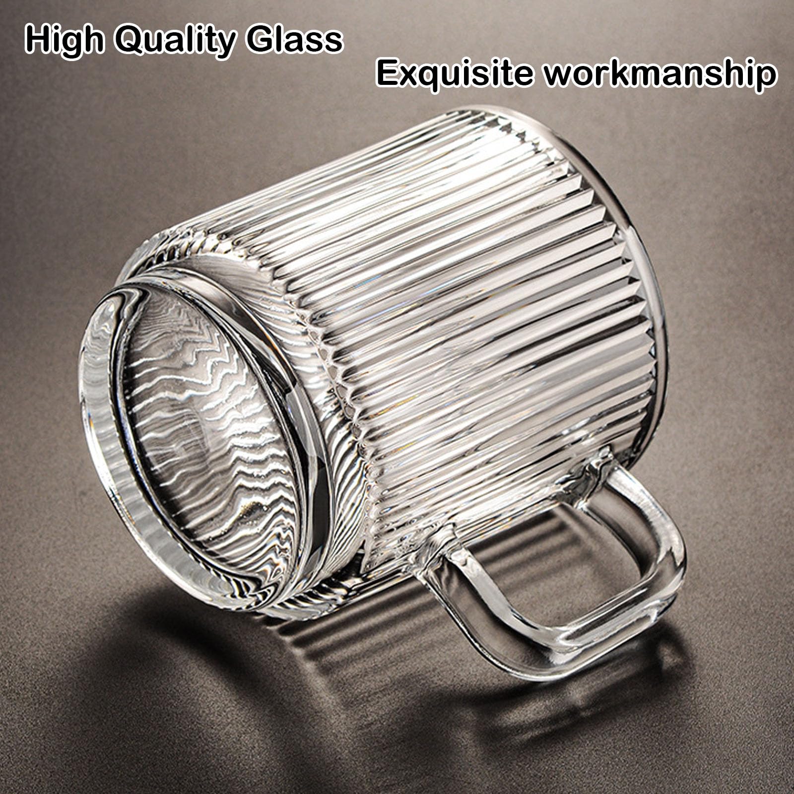 Premium 12 oz Glass Coffee Mug - Classic Vertical Stripes Espresso & Tea Cup - Clear Glass for Latte, Juice, Chocolate - Perfect for Home, Office & Gifts