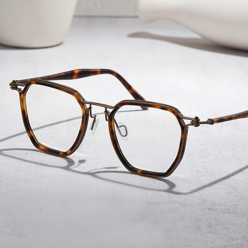 Stylish Unisex Black Acetate & Titanium Polygon Frame Eyeglasses 95867 - Perfect for Work, Reading & Fashion Accessories