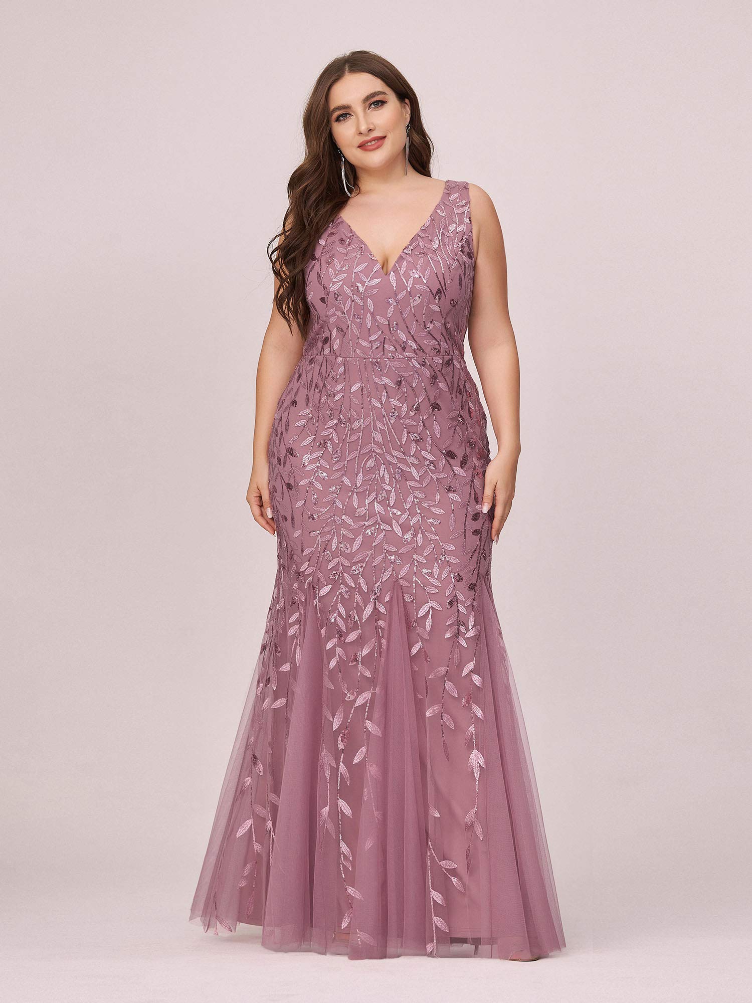 Ever-Pretty Women's Sequin V-Neck Sleeveless Bodycon Mermaid Evening Gown - Plus Size Formal Prom Dress 07886-PZUSA | Elegant for Weddings, Galas & Special Occasions