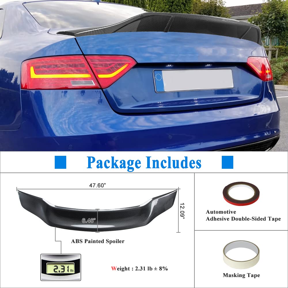Carbon Fiber Trunk Spoiler for Audi A5 Coupe 2007-2016 (8T3) - Hydro-Dipped Aero Wing | Enhances Style & Performance for Street Racing & Car Shows