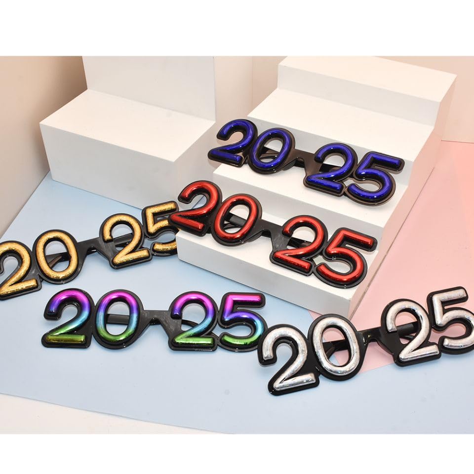 SWYOUN 5PCS 2025 Plastic Party Glasses - New Year's Eve & Graduation Celebration Supplies - Class of 2025 Photo Props for NYE Parties, Graduation Ceremonies & Festive Events