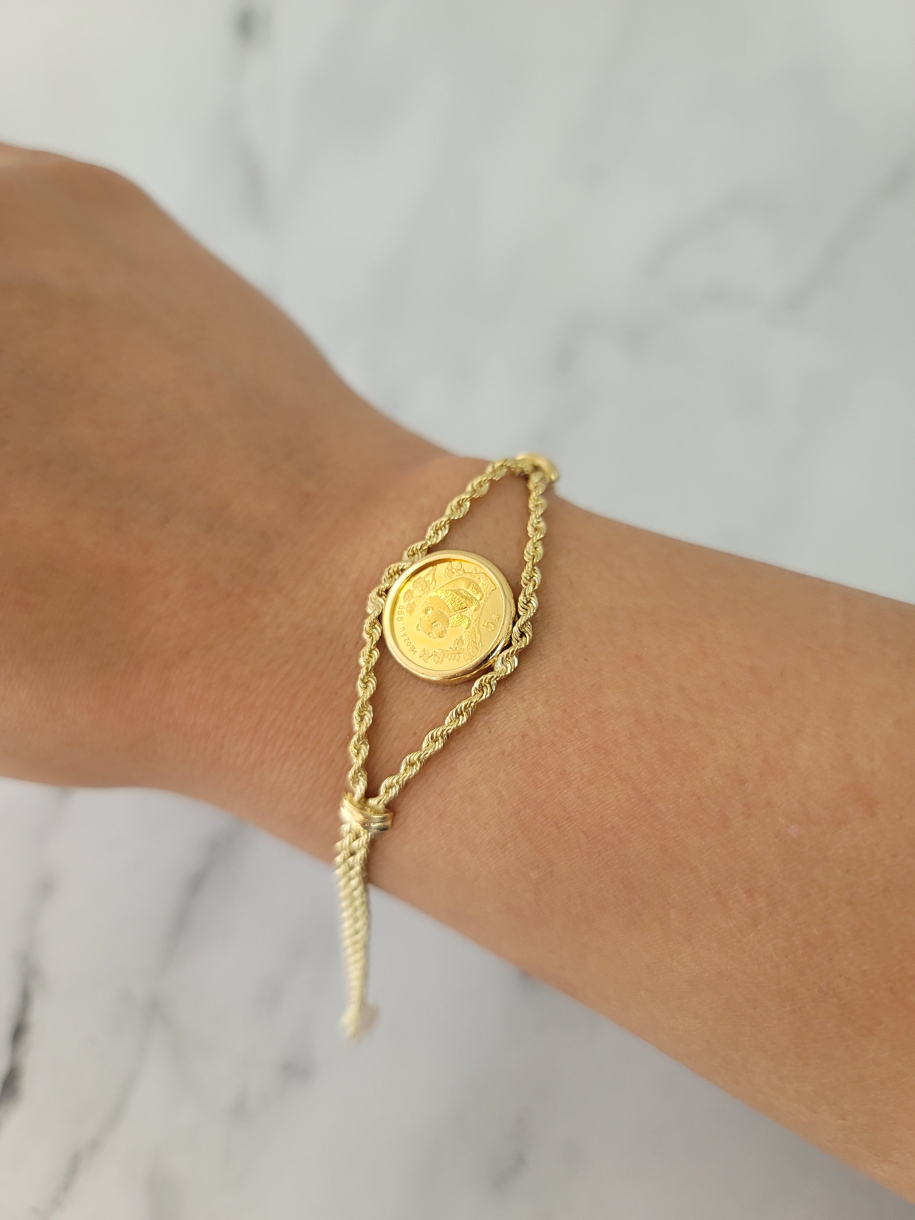 1/20 oz Gold Panda Coin Bracelet with Polished Bezel - Elegant Jewelry Gift for Women, Perfect for Birthday, Anniversary & Special Occasions