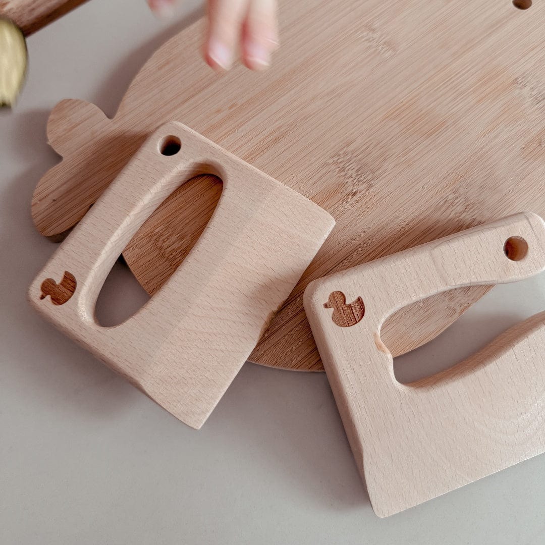 Safe Wooden Kids Knife Set for Cooking & Play - Montessori Learning Toy for Toddlers - Perfect for Pretend Play & Real Food Prep in Kitchen