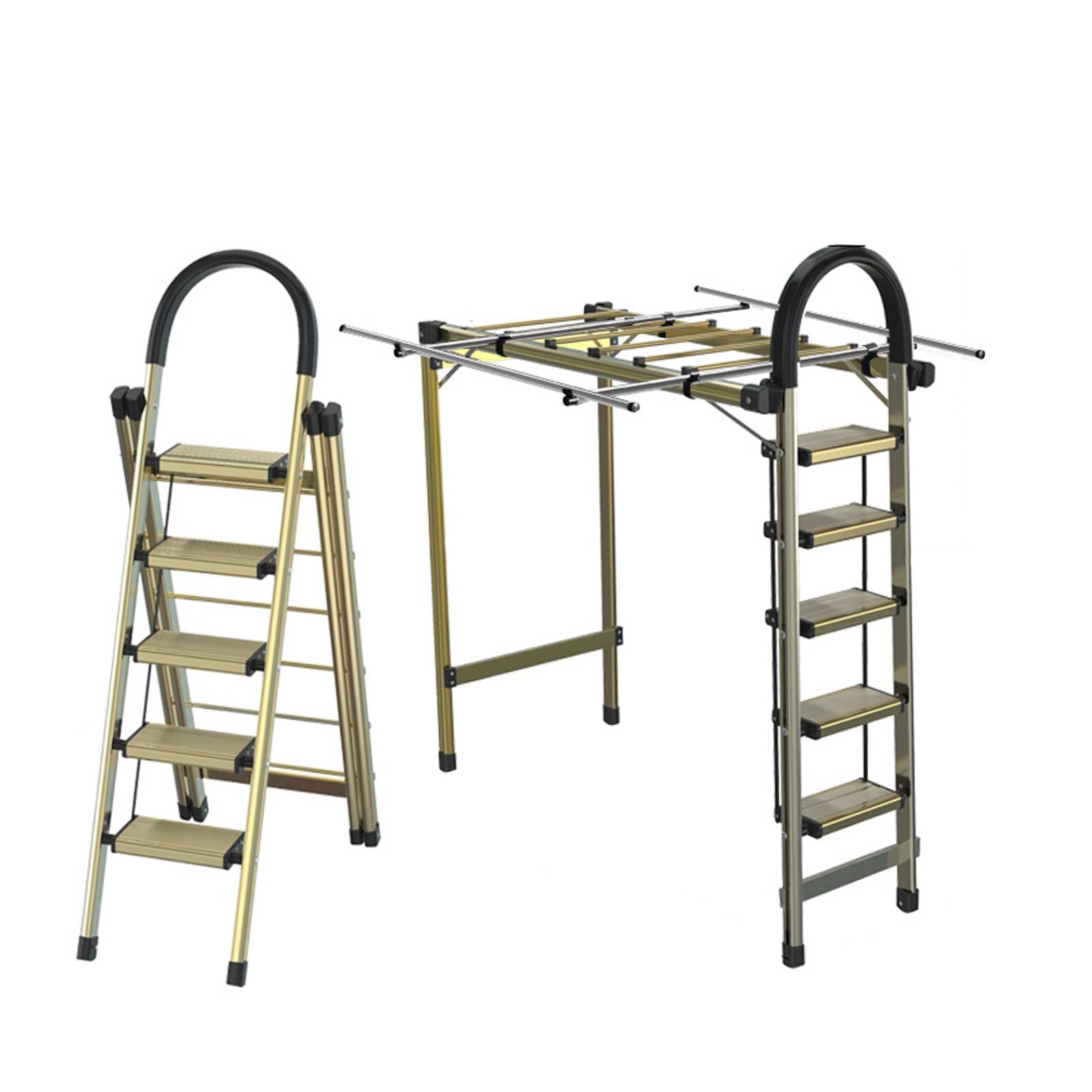WDDS Multifunctional Folding Ladder - Aluminum Alloy Drying Rack | Safe & Stable Space Saving Solution for Home, Kitchen & Office | Perfect for Laundry, Storage & Household Organization
