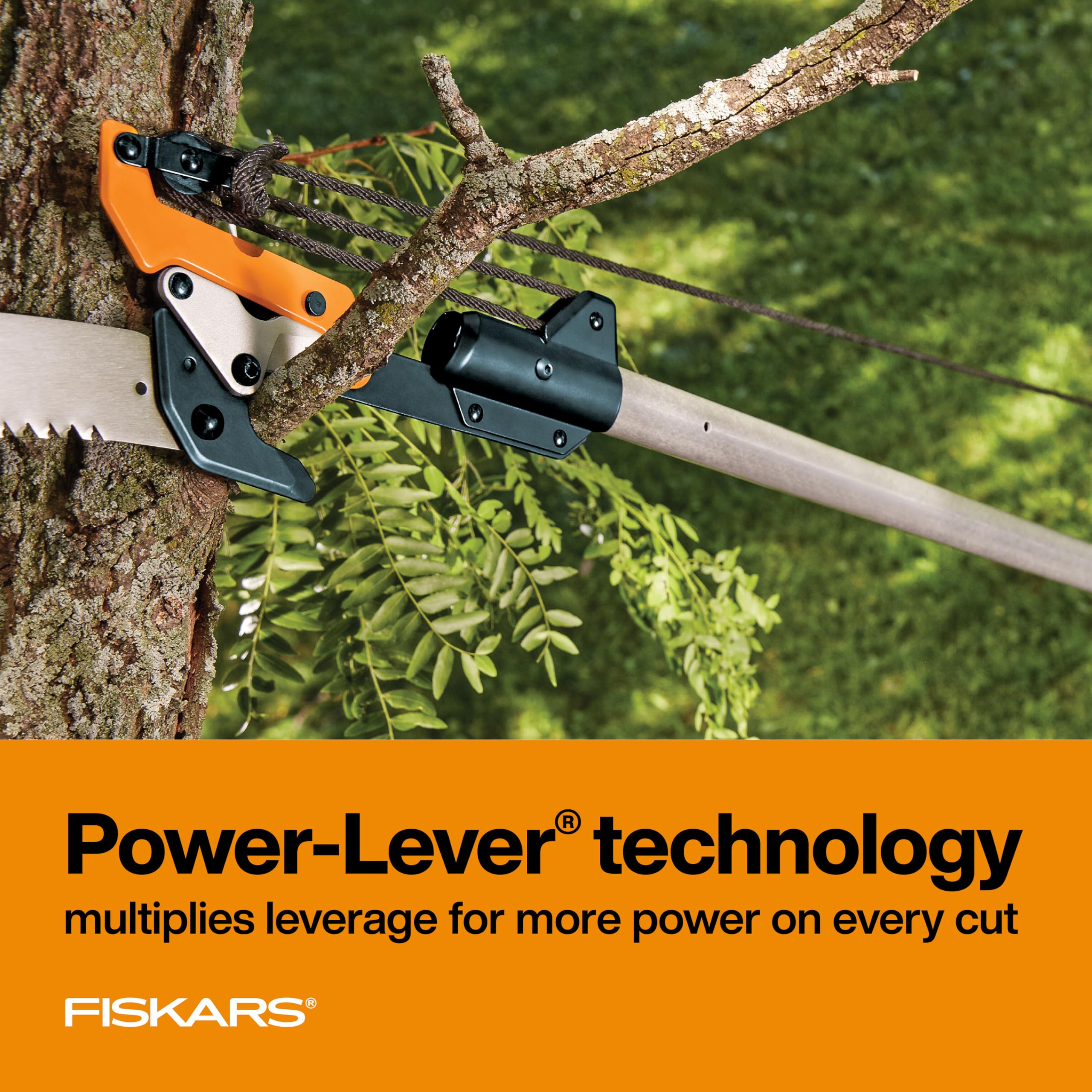 Fiskars 7ft-14ft Extendable Pole Saw & Tree Pruner - Power-Lever Technology for Easy Cutting - Heavy Duty Garden Tool for Tree Trimming & Pruning (Black/Orange) - Perfect for Lawn Care, Landscaping & Outdoor Maintenance