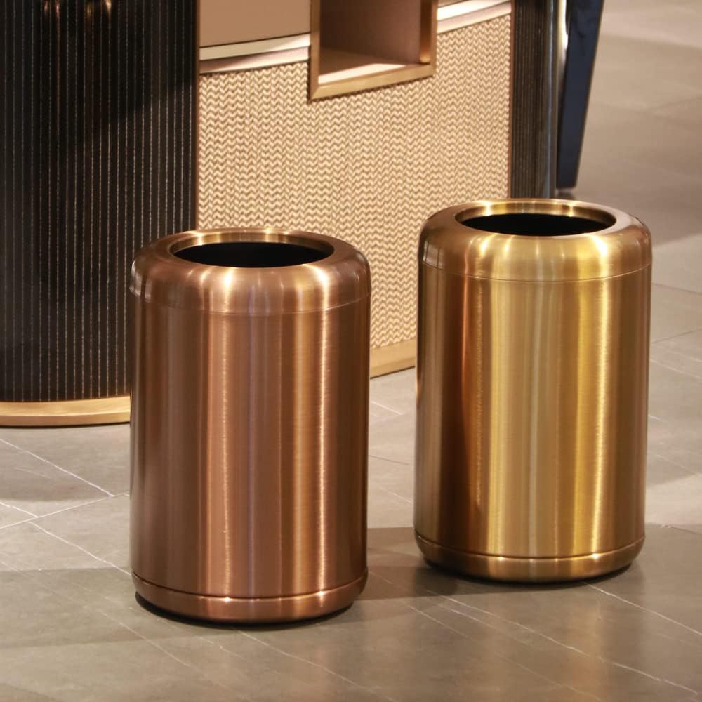 8L/2.1 Gallon Brushed Nickel Gold Trash Can - Small Brass Waste Bin for Bathroom, Powder Room, Bedroom & Office - Elegant Gold Garbage Can for Home & Office Decor (Gold) | Perfect for Bathroom Vanity, Bedside, Desk & Living Room Spaces