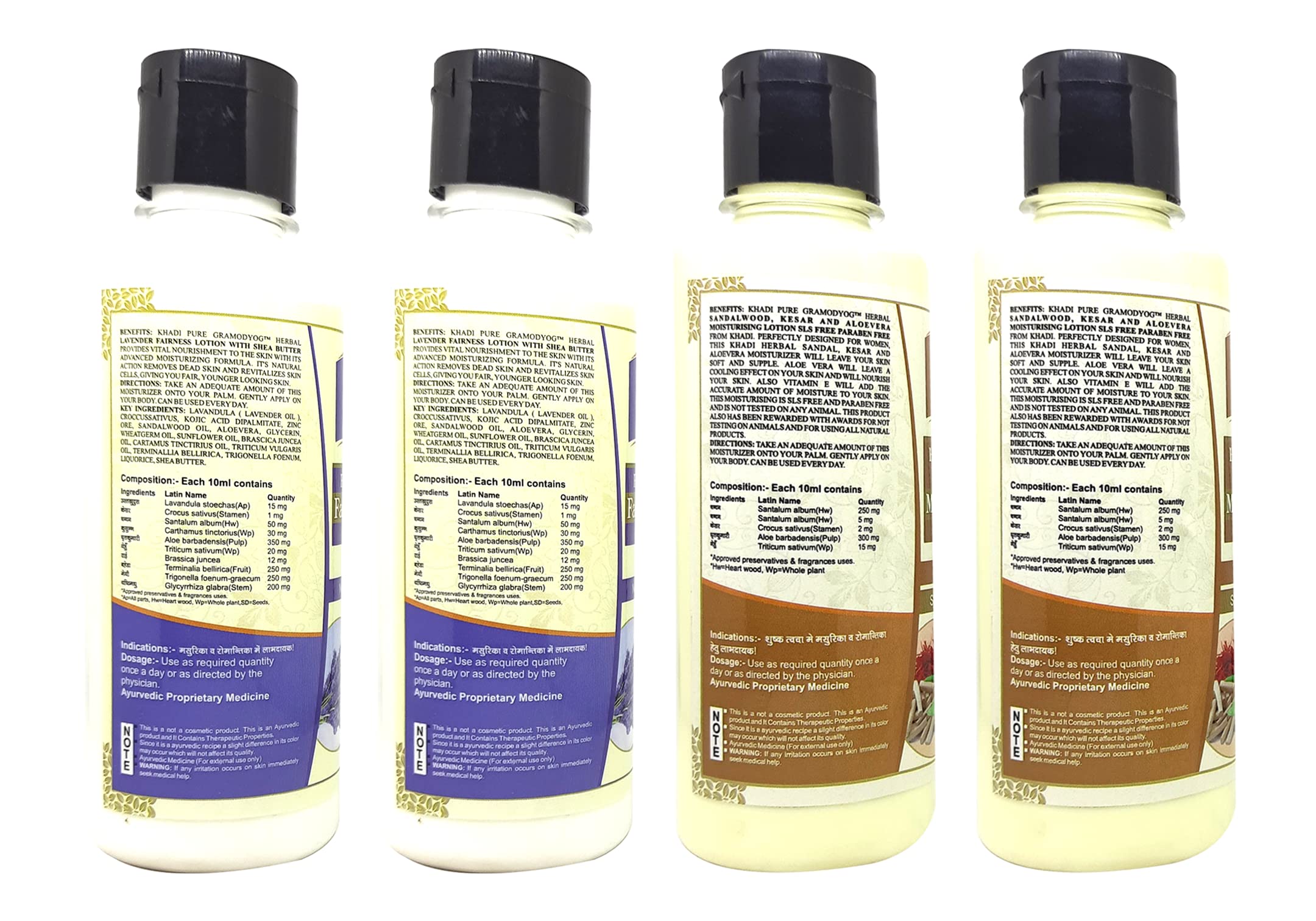Khadi Pure Lavender & Sandalwood Kesar Aloe Vera SLS-Free Moisturizing Body Lotion for Dry Skin - 210ml (Pack of 4) | Hydrating & Nourishing for Daily Skincare Routine