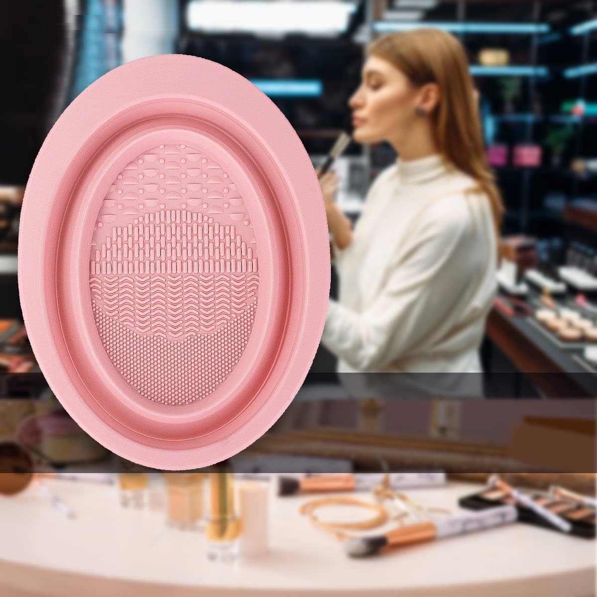 KIRA Silicone Makeup Brush Cleaning Bowl & Mat - Foldable Cosmetic Brush Cleaner Pad for Makeup Brushes, Sponges & Powder Puffs | Multicolor | Perfect for Home & Travel Makeup Brush Care