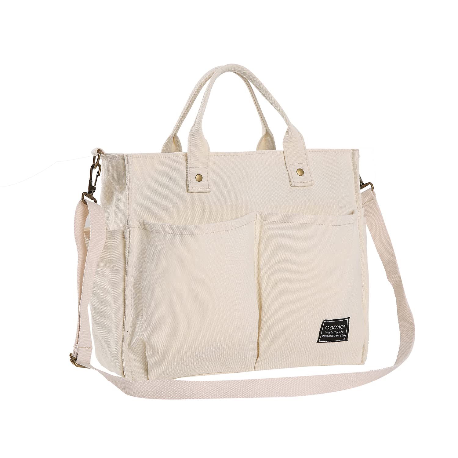 GloriaNguyen Women's Zip Closure Canvas Tote Bag with Pockets - Stylish Hobo Shoulder Handbag for Beach, School, Work, Travel & Daily Use | Durable Multi-Functional Purse for Shopping, Commuting & Weekend Outings