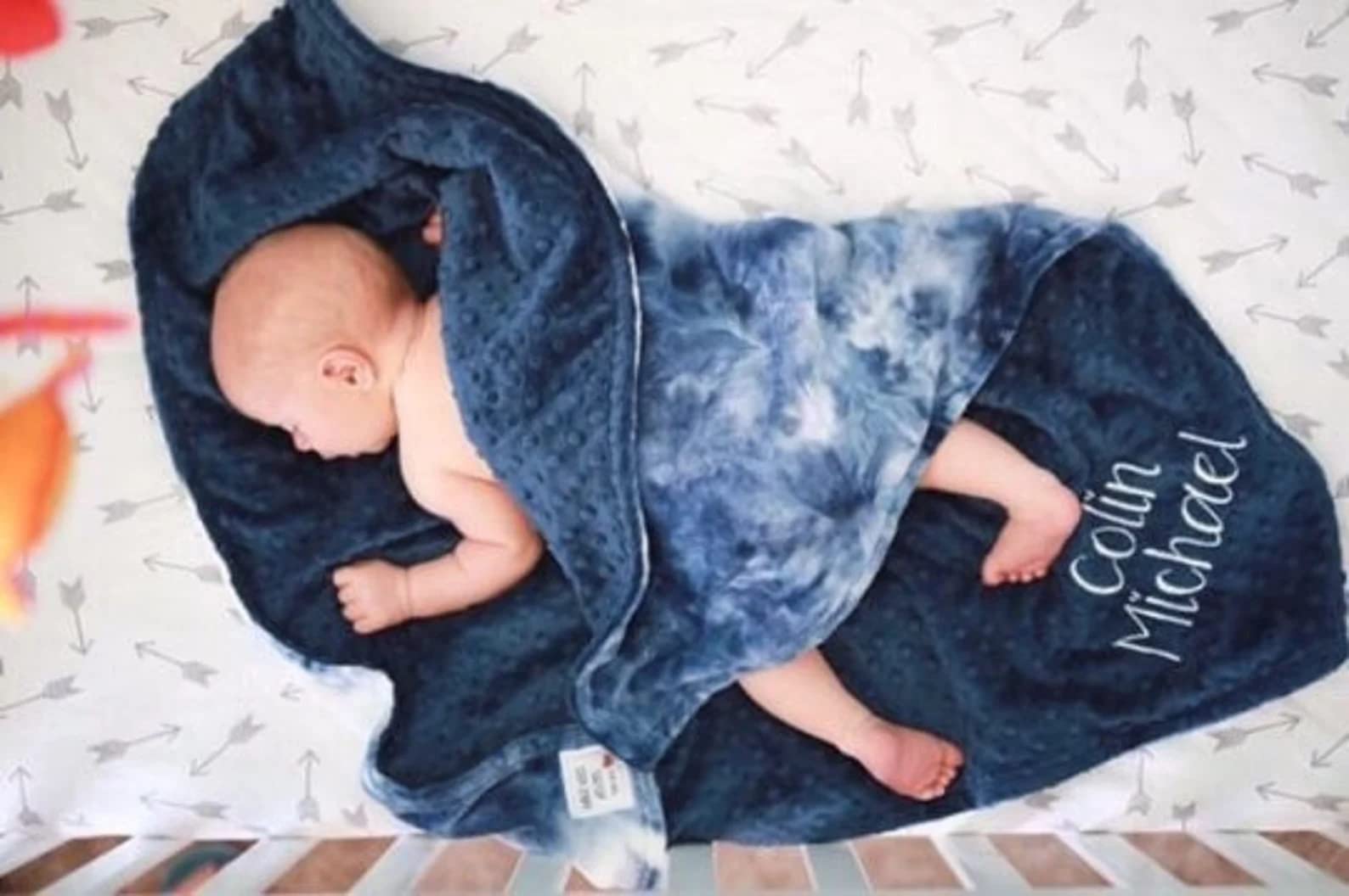 Navy Tie Dye Baby Blanket - Soft Double Minky Plush Personalized Blanket for Newborn Boys & Girls - Perfect Baby Shower Gift for Nursery, Stroller & Swaddling