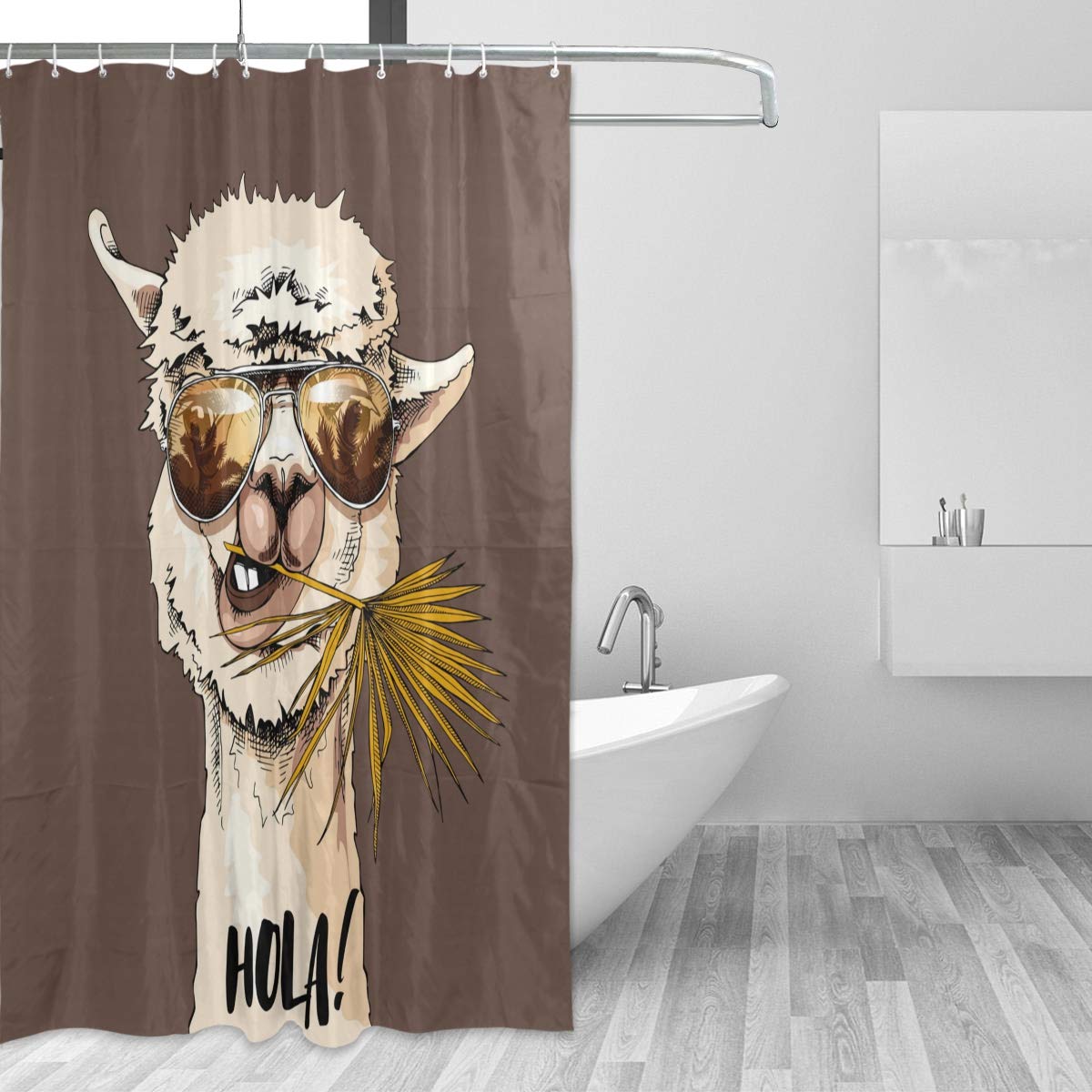 Funny Llama Portrait Sunglasses Hola Shower Curtain - Waterproof Polyester Fabric Bathroom Decor (72x72 Inch) with Hooks Included - Perfect for Bathroom, Dorm, RV & Kids Room Decor