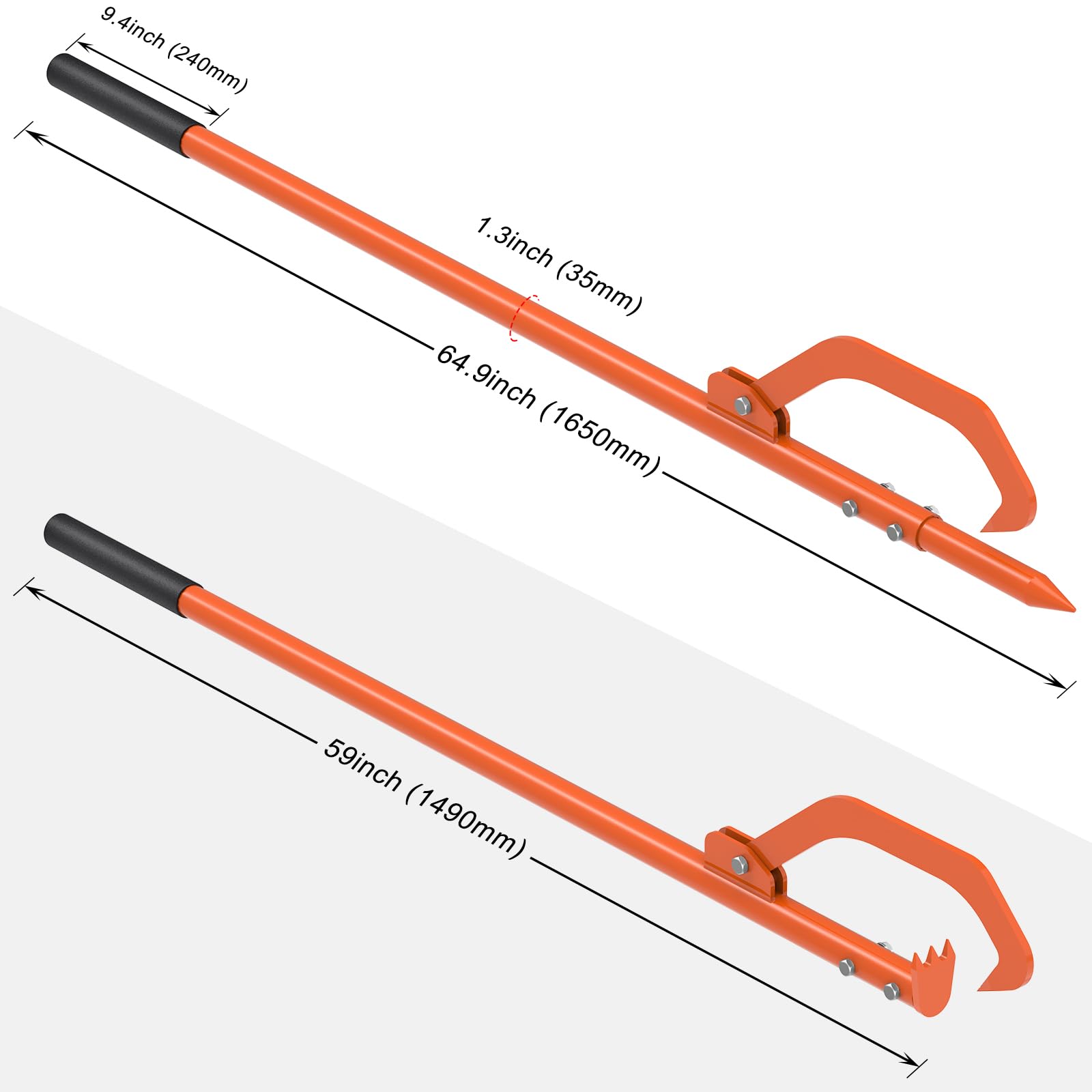 Dolibest 59/65 Inch Steel Cant Hook & Log Peavey Tool - Dual Function Log Handler for Rolling & Clamping Logs - Adjustable Hook with 9.4 Inch Non-Slip Handle - Perfect for Firewood Processing, Lumber Mills & Forestry Work