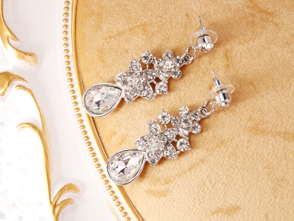 Elegant Floral Wedding Jewelry Set for Women - Crystal Teardrop Bridal Necklace & Dangle Earrings | Perfect for Bridal Showers, Weddings & Formal Occasions